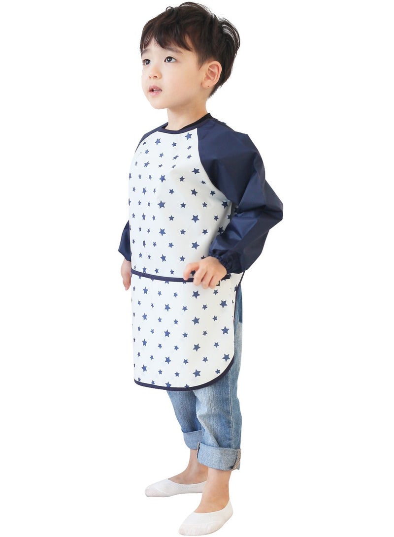 Plie Kids Painting Apron â€“ Waterproof Long Sleeve Art Smock for Toddlers & Preschoolers, Messy Play, Baking, Crafts, Cooking, Sensory Activities (Ages 1â€“10), Navy Star (14-XL) - Image 2